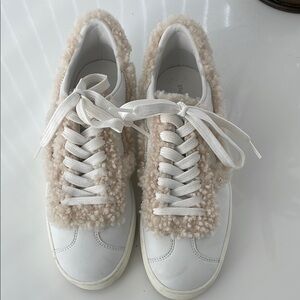Stuart Weitzman Daryl White and Cream Fur Trim Sneakers